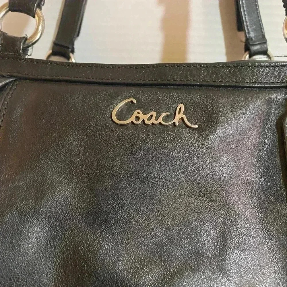 Coach black leather satchel handbag